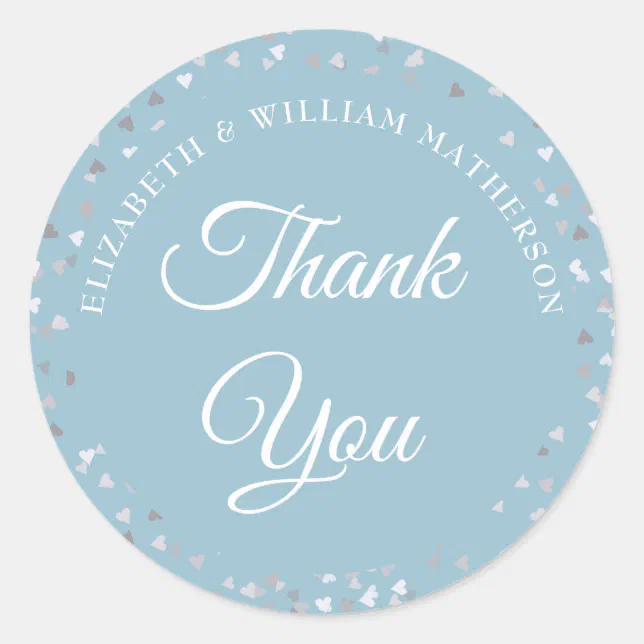 Love Hearts Confetti Script Thank You Classic Round Sticker | Zazzle