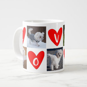 LOVE Hearts Custom 5 Photo Collage Valentine Large Coffee Mug