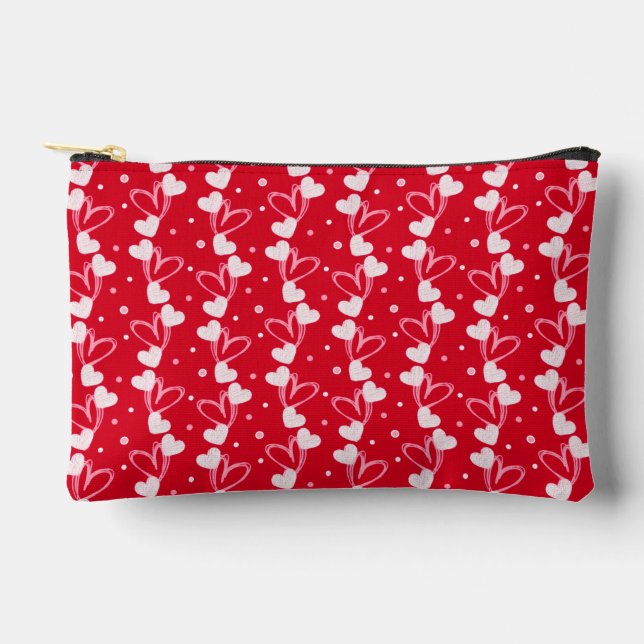 Love Hearts Doddles, Red, Accessory Pouch (Front)