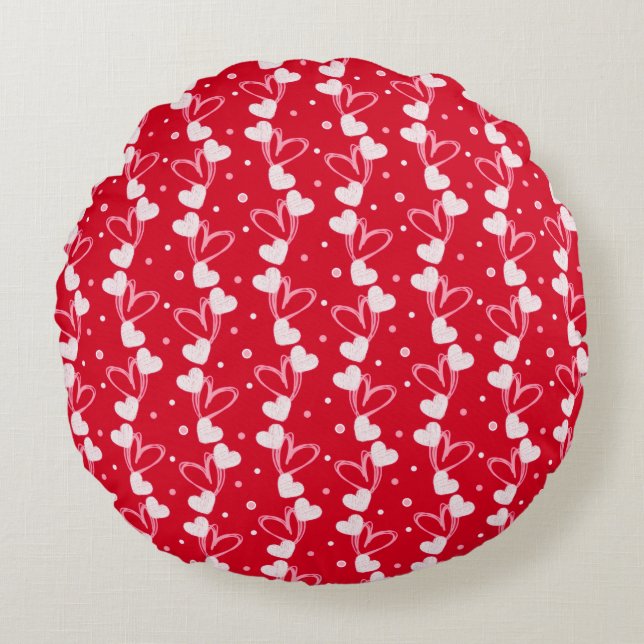 Love Hearts Doddles, Red Round Pillow (Front)
