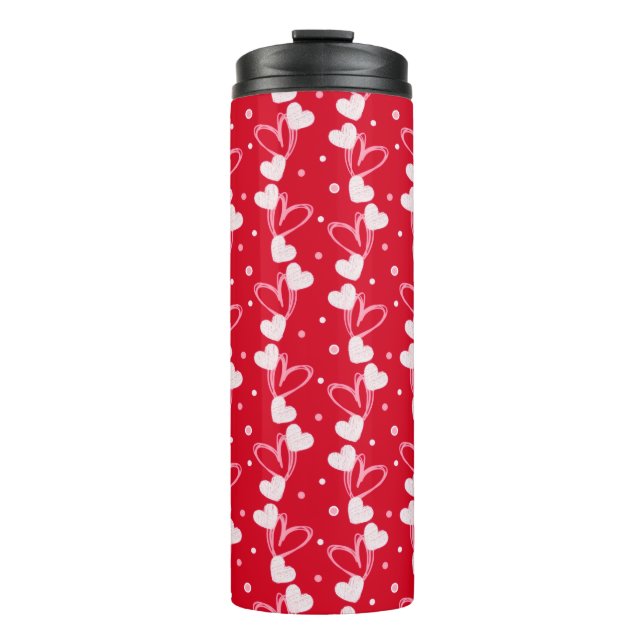 Love Hearts Doddles, Red, Thermal Tumbler (Front)