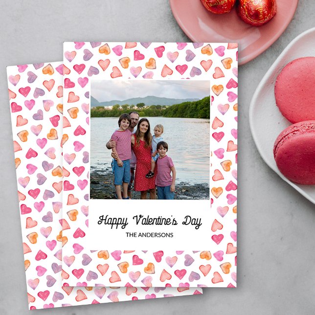 Love Hearts Framed Family Photo Valentine's Day Holiday Card (Happy Valentine's Day Family Photo - Order Printed or Instand Download)