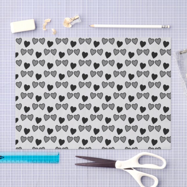 Love hearts grey and black gift tissue paper (Craft)