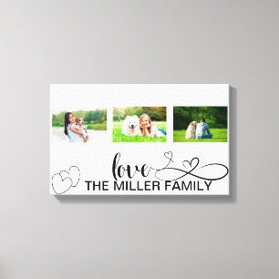 Love Hearts in Black Script Custom Photo Collage Canvas Print