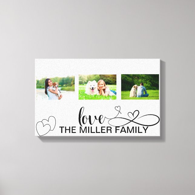 Love Hearts in Black Script Custom Photo Collage Canvas Print (Front)