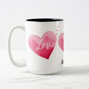 Love Hearts in Pink For Valentine's Day Two-Tone Coffee Mug