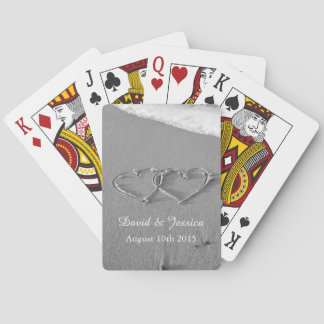 Love hearts in sand deck of wedding playing cards