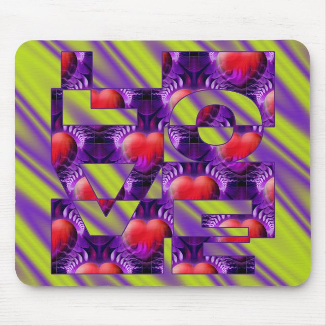 LOVE hearts - lightgreen violet waves Mouse Mat (Front)