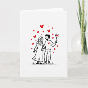 Love Hearts Muslim Couple Card