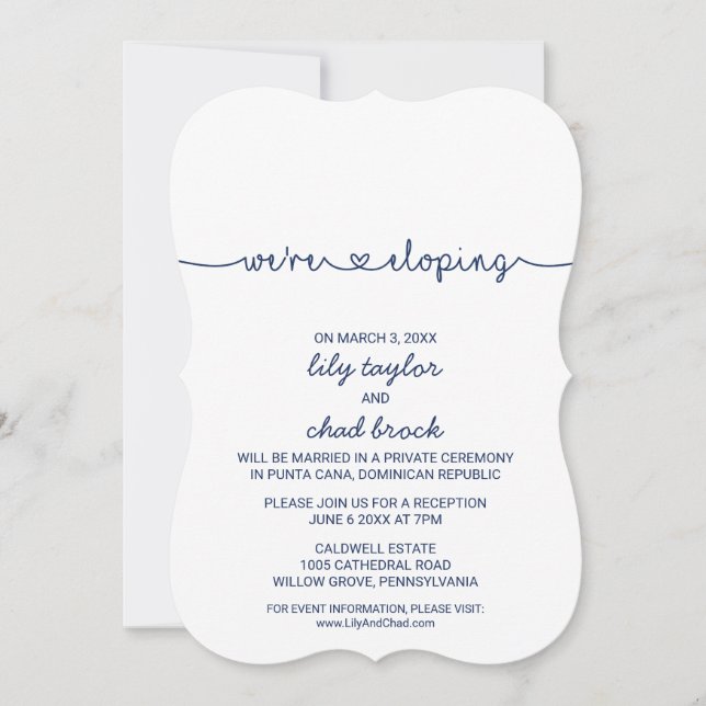 Love Hearts | Navy Blue Elopement Reception Invitation (Front)