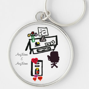 Love Hearts Office Desk - PERSONALIZE NAMES Key Ring