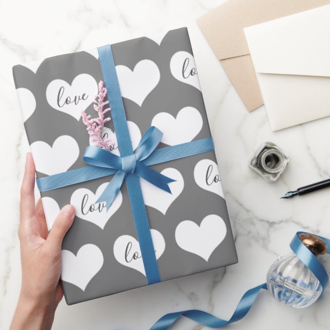 Love Hearts on Grey Wrapping Paper (Gifting)