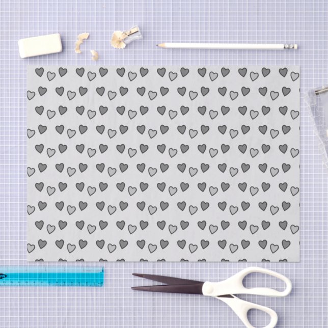 Love hearts pale and dark grey gift tissue paper (Craft)