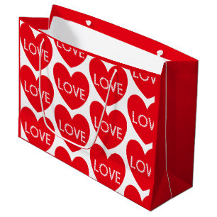 Love Hearts Pattern Word Art Red Valentine's  Large Gift Bag