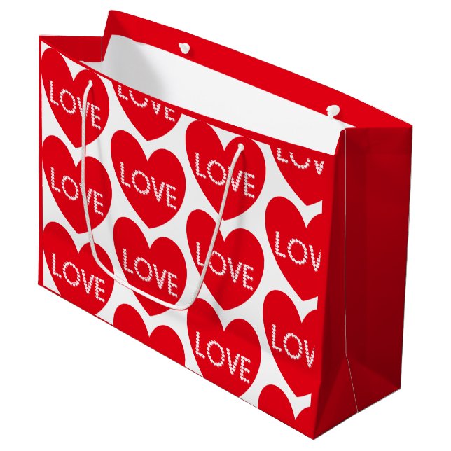 Love Hearts Pattern Word Art Red Valentine's  Large Gift Bag (Front Angled)