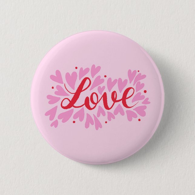 Love hearts - pink and red 6 cm round badge (Front)