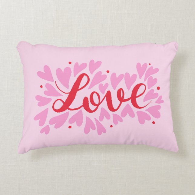 Love hearts - pink and red decorative cushion (Front)