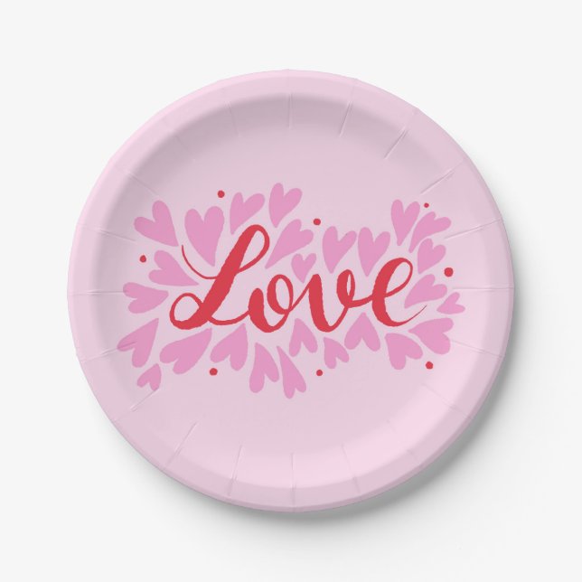Love hearts - pink and red paper plate (Front)