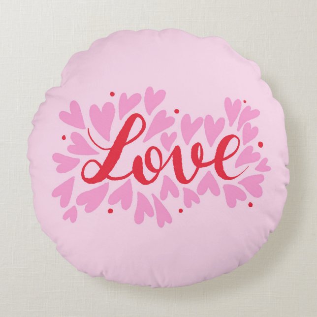 Love hearts - pink and red round cushion (Front)
