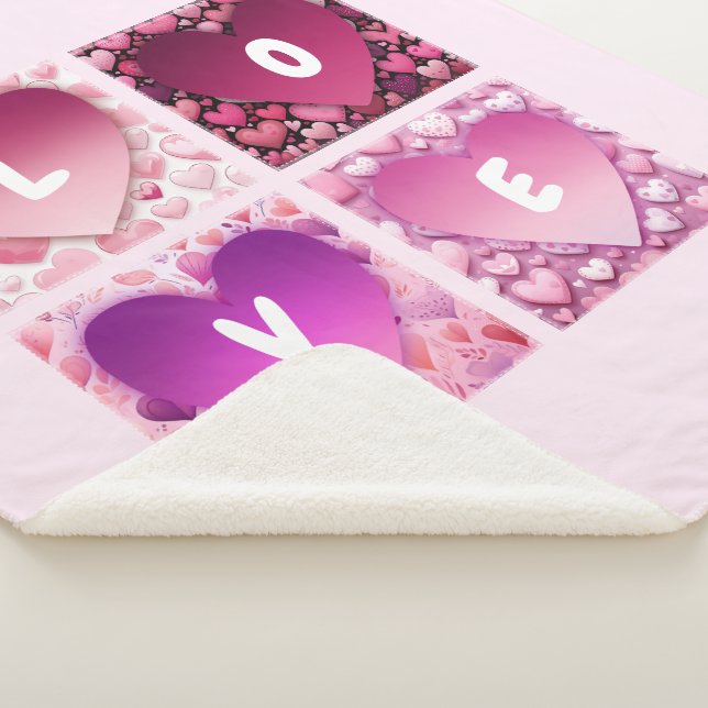 LOVE Hearts Pink Sherpa Blanket (3/4)