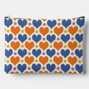 Love Hearts & Polka Dots pattern in Blue & Orange Accessory Pouch