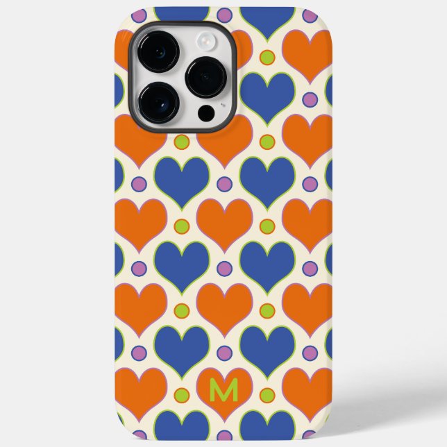 Love Hearts & Polka Dots pattern in Blue & Orange Case-Mate iPhone Case (Back)