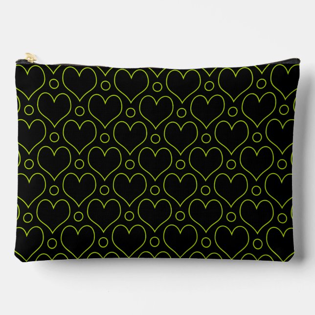 Love Hearts & Polka Dots pattern in Lime Green Accessory Pouch (Front)