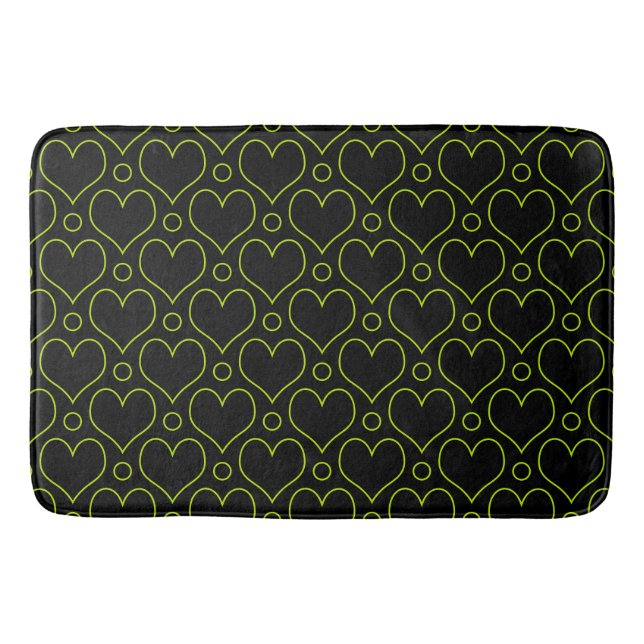 Love Hearts & Polka Dots pattern in Lime Green Bath Mat (Front)