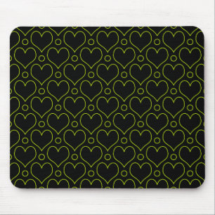 Love Hearts & Polka Dots pattern in Lime Green Mouse Mat