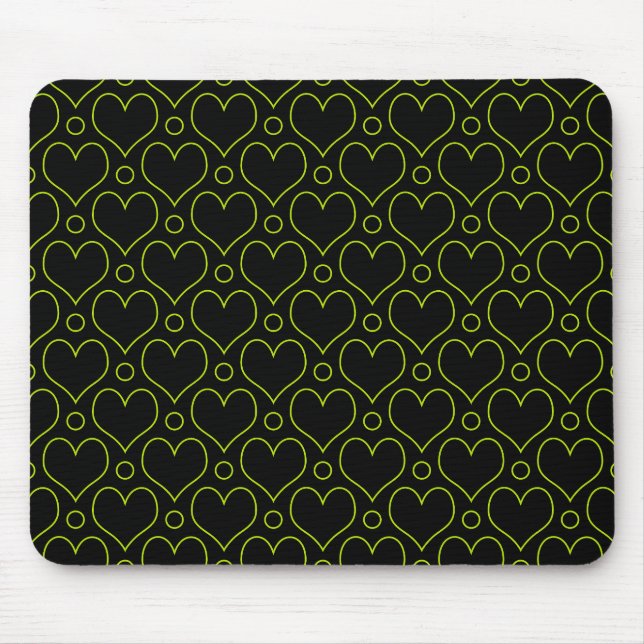 Love Hearts & Polka Dots pattern in Lime Green Mouse Mat (Front)