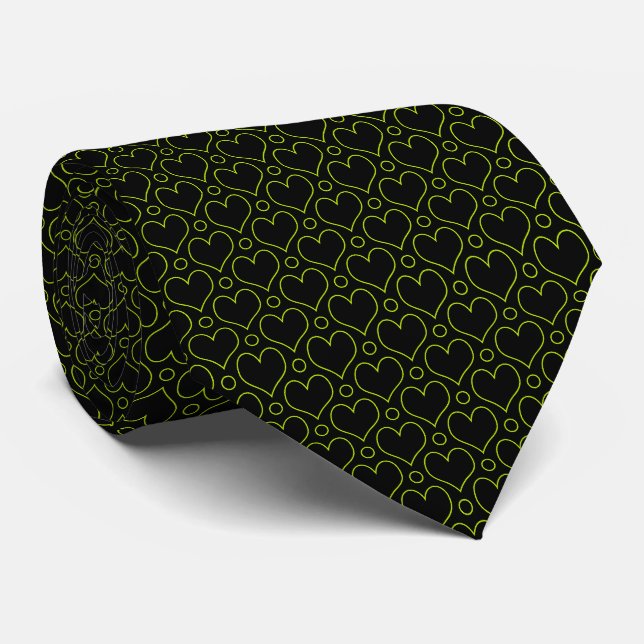 Love Hearts & Polka Dots pattern in Lime Green Tie (Rolled)
