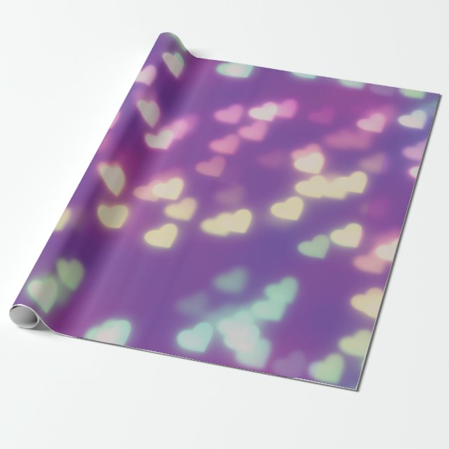 Love Hearts Purple Pink Cute Magical Bokeh Light Wrapping Paper (Unrolled)