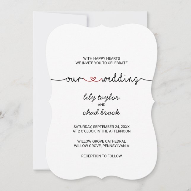 Love Hearts Red Our Wedding Invitation (Front)