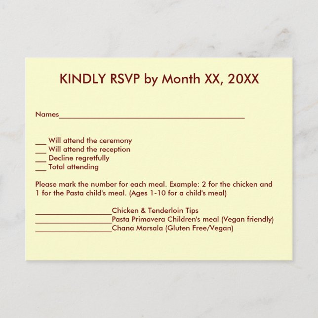 Love Hearts & Red Rose Wedding RSVP Menu Postcard (Front)