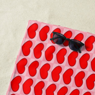 Love hearts red squares beach towel