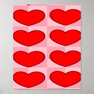Love hearts red squares poster