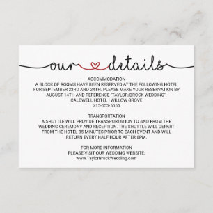Love Hearts Red Wedding Our Details Enclosure Card