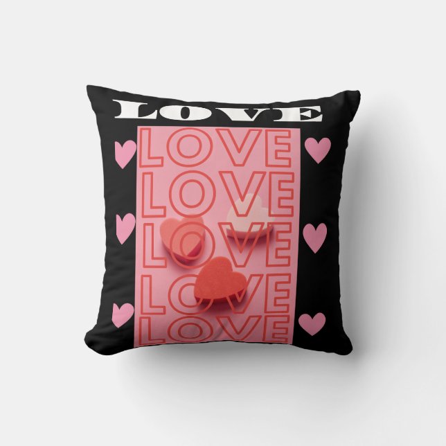 Love Hearts Romantic Typography Design Cushion (Front)
