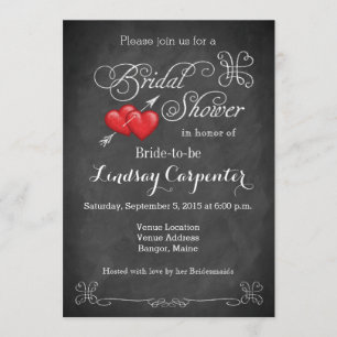 Love Hearts, Scrolls Chalkboard Bridal Shower Invitation