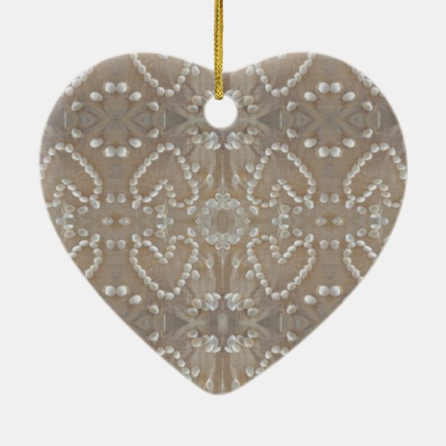 Love Hearts Sea Shells, Romantic Exotic Tropical Ceramic Tree Decoration (Back)