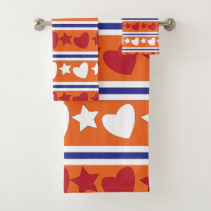 Love Hearts Star Stripes Bath Towel Set