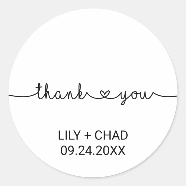 Love Hearts Thank You Wedding Favour Classic Round Sticker (Front)