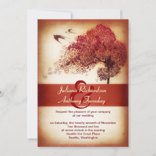 love hearts tree wedding announcement - invitation