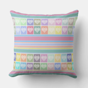 Love hearts Valentines Day design pastel colours c Cushion