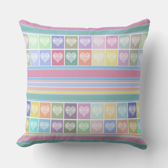 Love hearts Valentines Day design pastel colours c Cushion (Front)