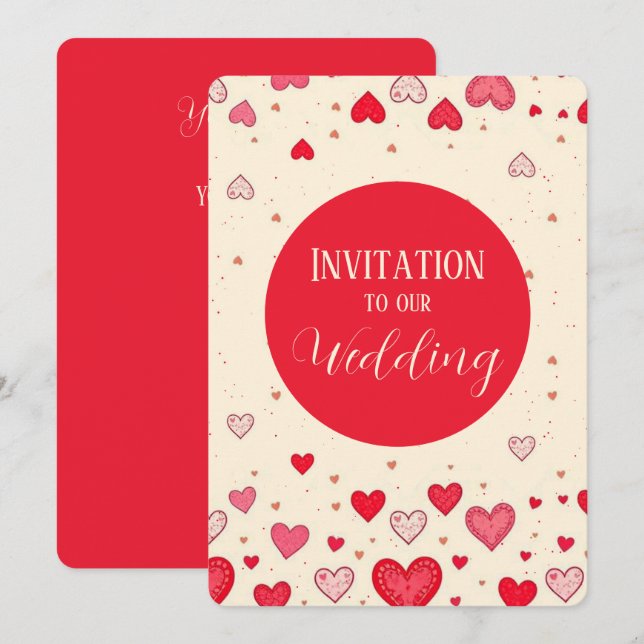 Love, Hearts, Valentines, Wedding - Invitation (Front/Back)