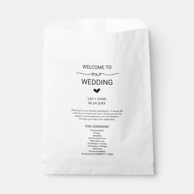 Love Hearts Wedding Ceremony Program Confetti Toss Favour Bags (Front)