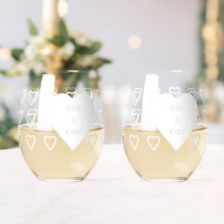 Love Hearts Wedding Engagement Drinkware Set Stemless Wine Glass