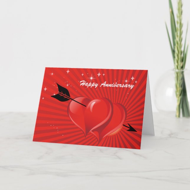 Love Hearts with Arrow Wedding Anniversary Card (Front)