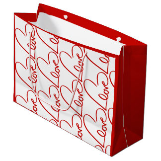 Love Hearts Word Art Red Pattern Valentine's Large Gift Bag